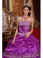 Elegant Ball Gown Strapless Floor-length Organza Appliques Quinceanera Dress