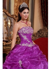 Elegant Ball Gown Strapless Floor-length Organza Appliques Quinceanera Dress