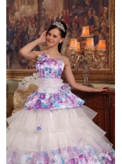 Elegant Ball Gown Straps Floor-length Hand Flowers Organza and Printing Quinceanera Dress