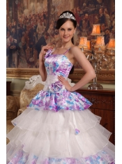 Elegant Ball Gown Straps Floor-length Hand Flowers Organza and Printing Quinceanera Dress