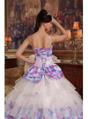Elegant Ball Gown Straps Floor-length Hand Flowers Organza and Printing Quinceanera Dress