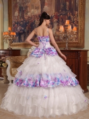 Elegant Ball Gown Straps Floor-length Hand Flowers Organza and Printing Quinceanera Dress