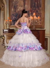 Elegant Ball Gown Straps Floor-length Hand Flowers Organza and Printing Quinceanera Dress