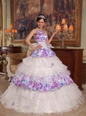 Elegant Ball Gown Straps Floor-length Hand Flowers Organza and Printing Quinceanera Dress