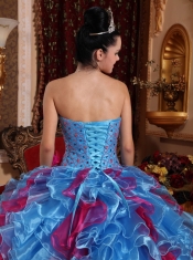 Exclusive Aqua and Wine Red Sweetheart Organza Beading Ball Gown Quinceanera Dress