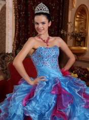 Exclusive Aqua and Wine Red Sweetheart Organza Beading Ball Gown Quinceanera Dress