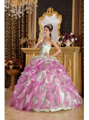 Fuchsia and Apple Green Ball Gown Sweetheart Floor-length Organza Appliques Quinceanera Dress