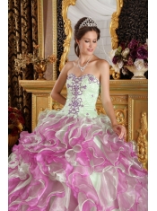 Fuchsia and Apple Green Ball Gown Sweetheart Floor-length Organza Appliques Quinceanera Dress
