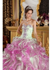 Fuchsia and Apple Green Ball Gown Sweetheart Floor-length Organza Appliques Quinceanera Dress