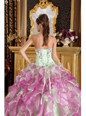 Fuchsia and Apple Green Ball Gown Sweetheart Floor-length Organza Appliques Quinceanera Dress