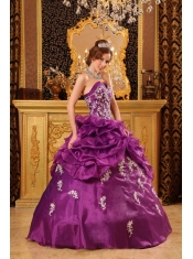 Fuchsia Ball Gown Strapless Floor-length Organza Appliques  Quinceanera Dress