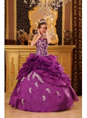 Fuchsia Ball Gown Strapless Floor-length Organza Appliques  Quinceanera Dress