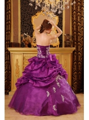 Fuchsia Ball Gown Strapless Floor-length Organza Appliques  Quinceanera Dress