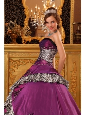 Purple Ball Gown Strapless Floor-length Taffeta Embroidery  Quinceanera Dress