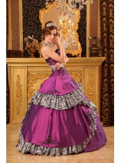 Purple Ball Gown Strapless Floor-length Taffeta Embroidery  Quinceanera Dress