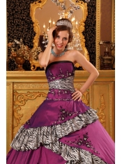 Purple Ball Gown Strapless Floor-length Taffeta Embroidery  Quinceanera Dress