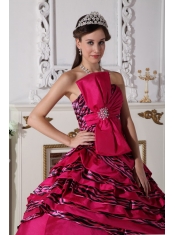 Fuchsia Ball Gown Strapless Floor-length Zebra Beading Quinceanera Dress