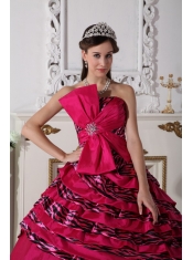 Fuchsia Ball Gown Strapless Floor-length Zebra Beading Quinceanera Dress