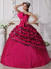 Fuchsia Ball Gown Strapless Floor-length Zebra Beading Quinceanera Dress