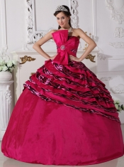 Fuchsia Ball Gown Strapless Floor-length Zebra Beading Quinceanera Dress