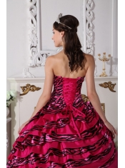 Fuchsia Ball Gown Strapless Floor-length Zebra Beading Quinceanera Dress