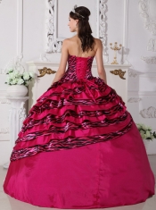 Fuchsia Ball Gown Strapless Floor-length Zebra Beading Quinceanera Dress