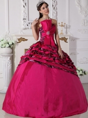 Fuchsia Ball Gown Strapless Floor-length Zebra Beading Quinceanera Dress