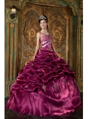 Fuchsia Ball Gown Straps Floor-length Taffeta Beading Quinceanera Dress