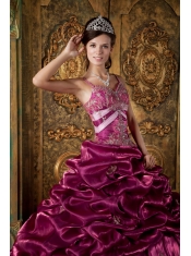 Fuchsia Ball Gown Straps Floor-length Taffeta Beading Quinceanera Dress