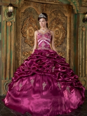 Fuchsia Ball Gown Straps Floor-length Taffeta Beading Quinceanera Dress