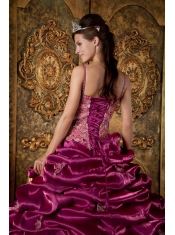 Fuchsia Ball Gown Straps Floor-length Taffeta Beading Quinceanera Dress