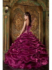 Fuchsia Ball Gown Straps Floor-length Taffeta Beading Quinceanera Dress