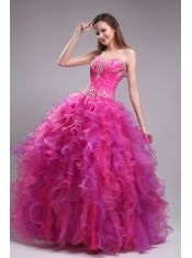 Fuchsia Ball Gown Sweetheart Floor-length Orangza Appliques Quinceanera Dress