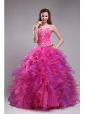 Fuchsia Ball Gown Sweetheart Floor-length Orangza Appliques Quinceanera Dress