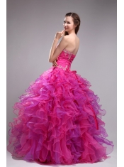 Fuchsia Ball Gown Sweetheart Floor-length Orangza Appliques Quinceanera Dress