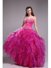 Fuchsia Ball Gown Sweetheart Floor-length Orangza Appliques Quinceanera Dress
