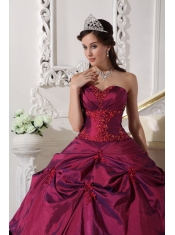 Fuchsia Ball Gown Sweetheart Floor-length Taffeta Appilques Quinceanera Dress