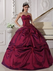 Fuchsia Ball Gown Sweetheart Floor-length Taffeta Appilques Quinceanera Dress