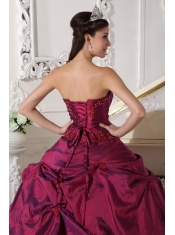 Fuchsia Ball Gown Sweetheart Floor-length Taffeta Appilques Quinceanera Dress
