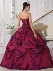 Fuchsia Ball Gown Sweetheart Floor-length Taffeta Appilques Quinceanera Dress