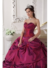 Fuchsia Ball Gown Sweetheart Floor-length Taffeta Appilques Quinceanera Dress