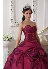 Fuchsia Ball Gown Sweetheart Floor-length Taffeta Appilques Quinceanera Dress