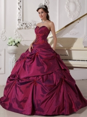 Fuchsia Ball Gown Sweetheart Floor-length Taffeta Appilques Quinceanera Dress