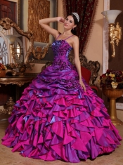 Fuchsia Straps Ball Gown Satin Embroidery with Beading Quinceanera Dress