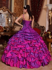 Fuchsia Straps Ball Gown Satin Embroidery with Beading Quinceanera Dress