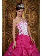 Fushsia Ball Gown Strapless Floor-length Embroidery Satin Quinceanera Dress