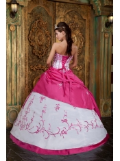 Fushsia Ball Gown Strapless Floor-length Embroidery Satin Quinceanera Dress