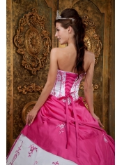 Fushsia Ball Gown Strapless Floor-length Embroidery Satin Quinceanera Dress