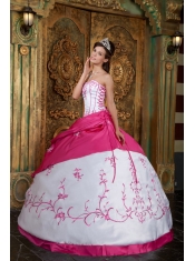 Fushsia Ball Gown Strapless Floor-length Embroidery Satin Quinceanera Dress