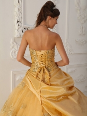 Gold A-Line / Princess Sweetheart Floor-length Taffeta and Tulle Beading Quinceanera Dress